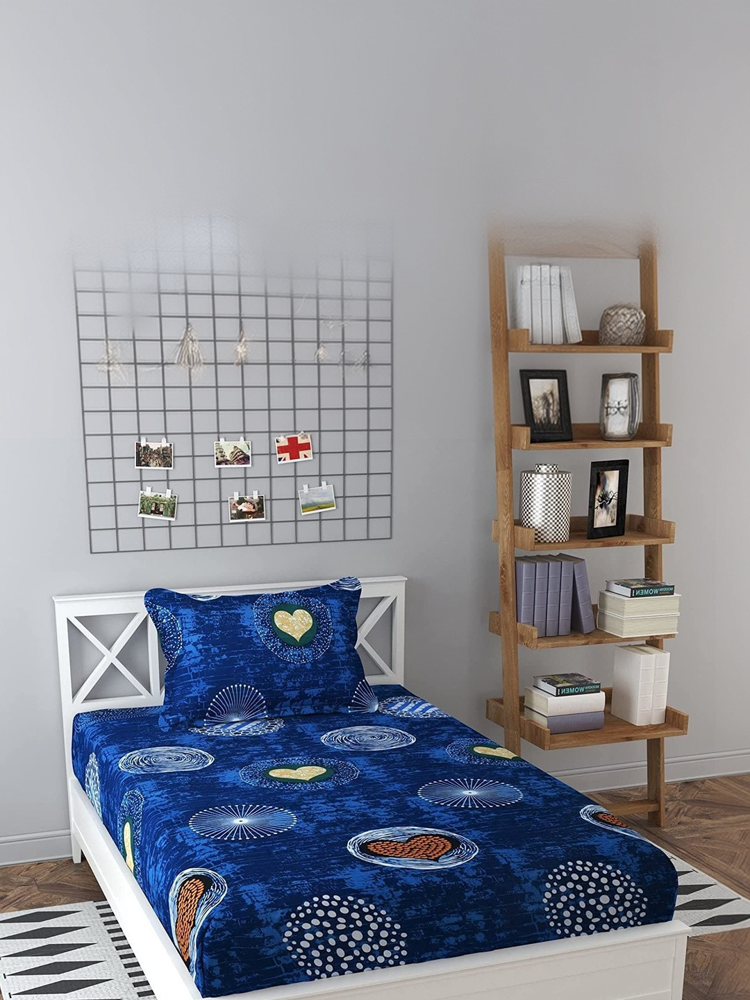 Homybees Blue 220 TC Single Bedsheet with 1 Pillow Covers