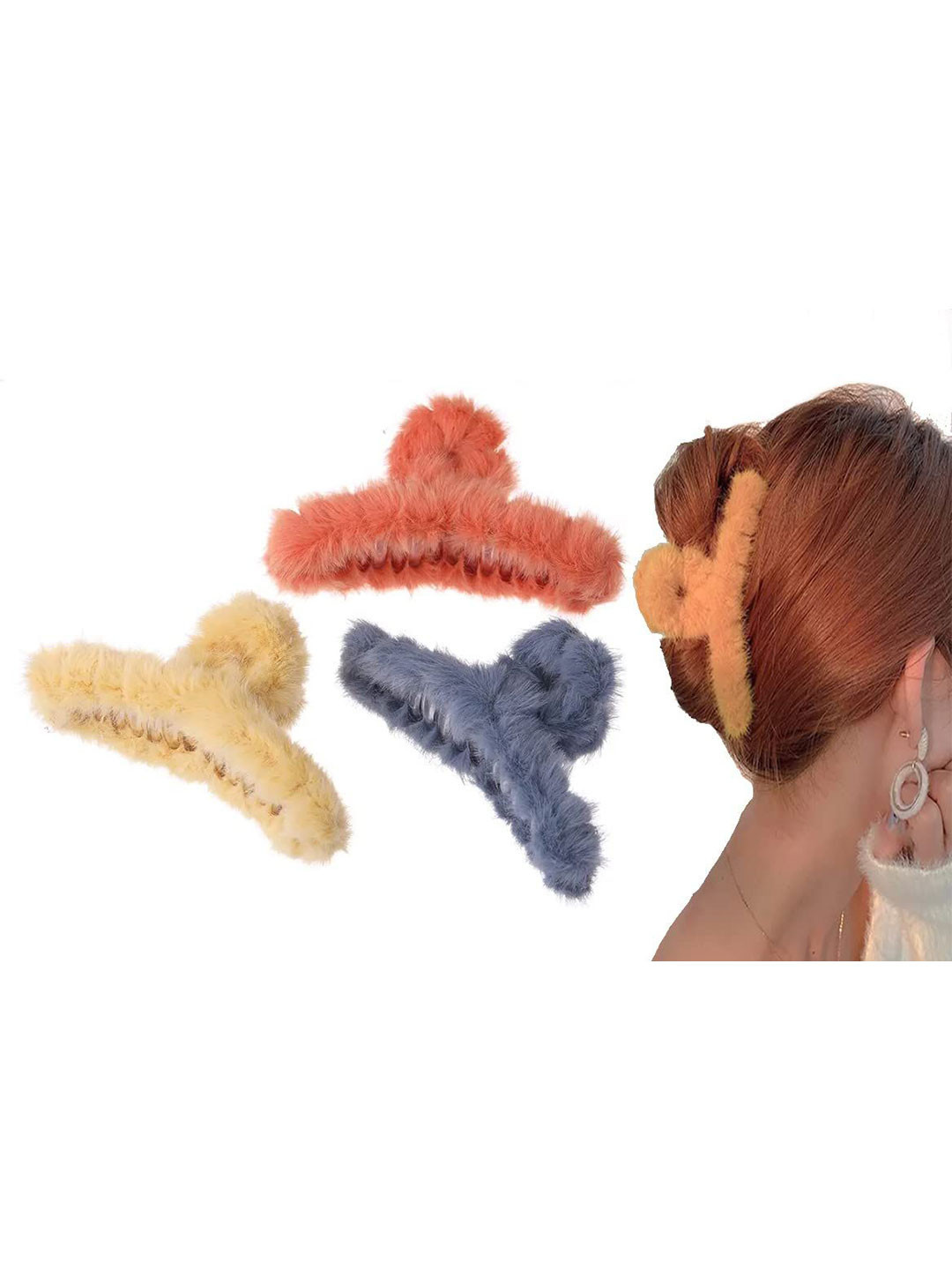 GOWRI TEX Women Set of 3 Barrettes Fur Grip T Shape Clips
