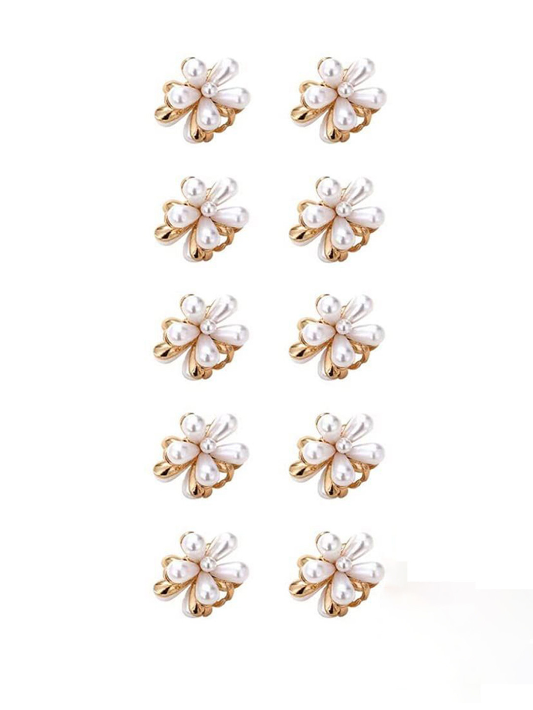 badodiya's Women Set of 10 White Mini Pearls Hair Claw Clips