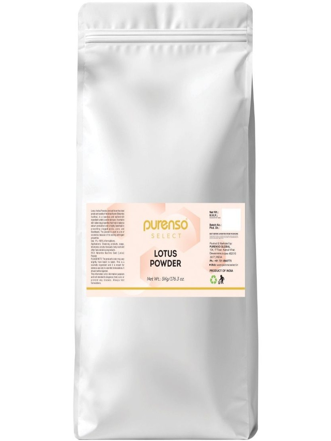 Purenso Vegan Natural Lotus Powder For Skin Moisturizer & Hair Growth - 5 Kg