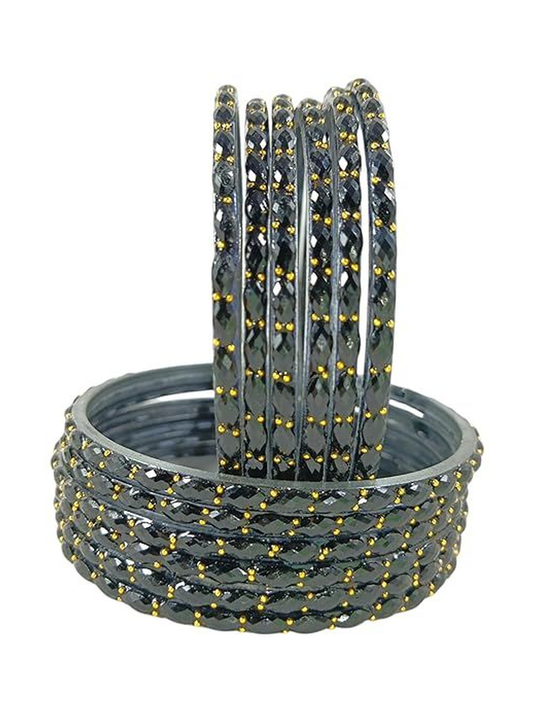 Coolest Set Of 12 Stone Studded With Diamond Cut Beaded Glass Bangles