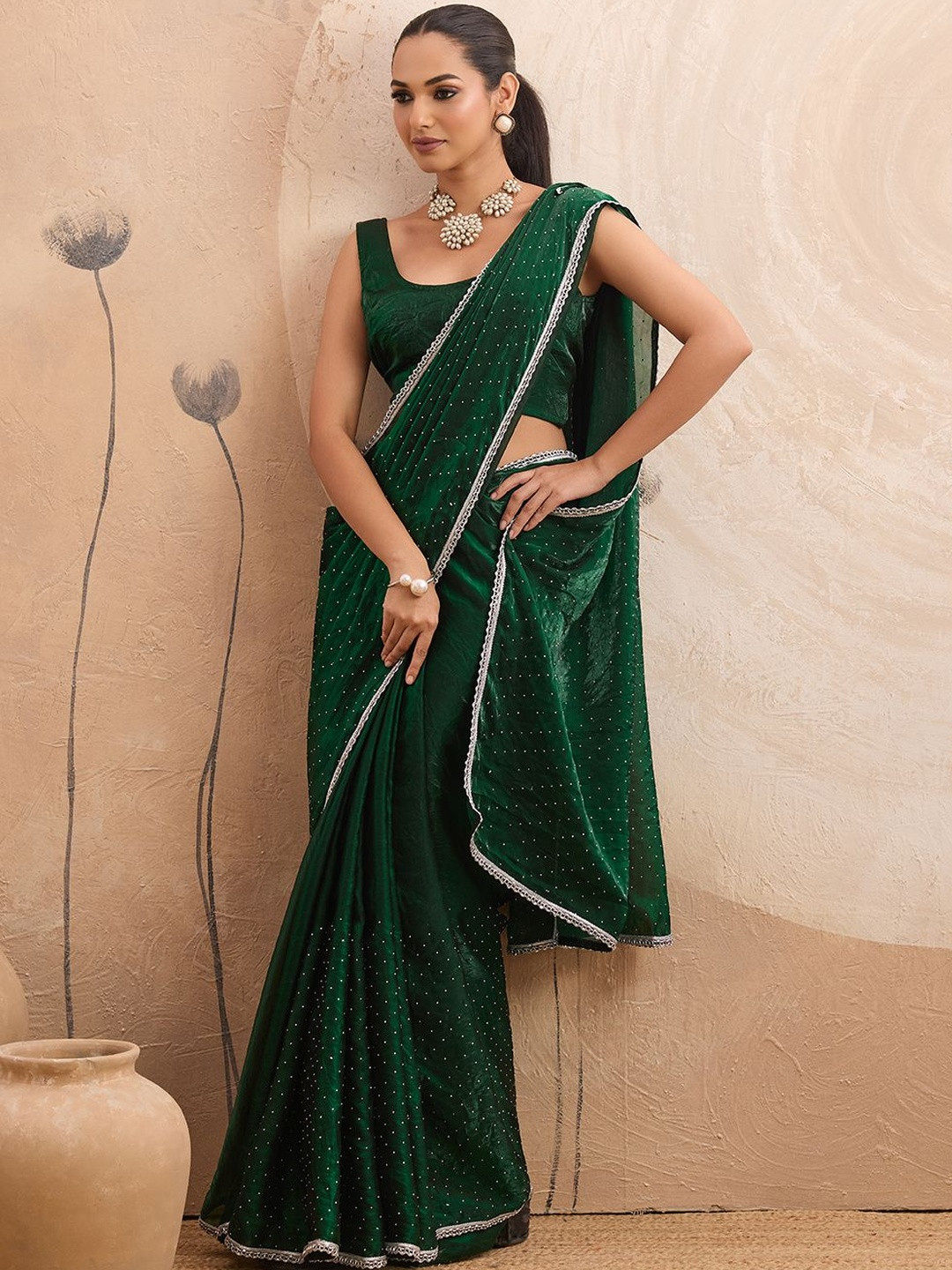 HOUSE OF MIRA Embellished Sequinned Satin Designer Saree