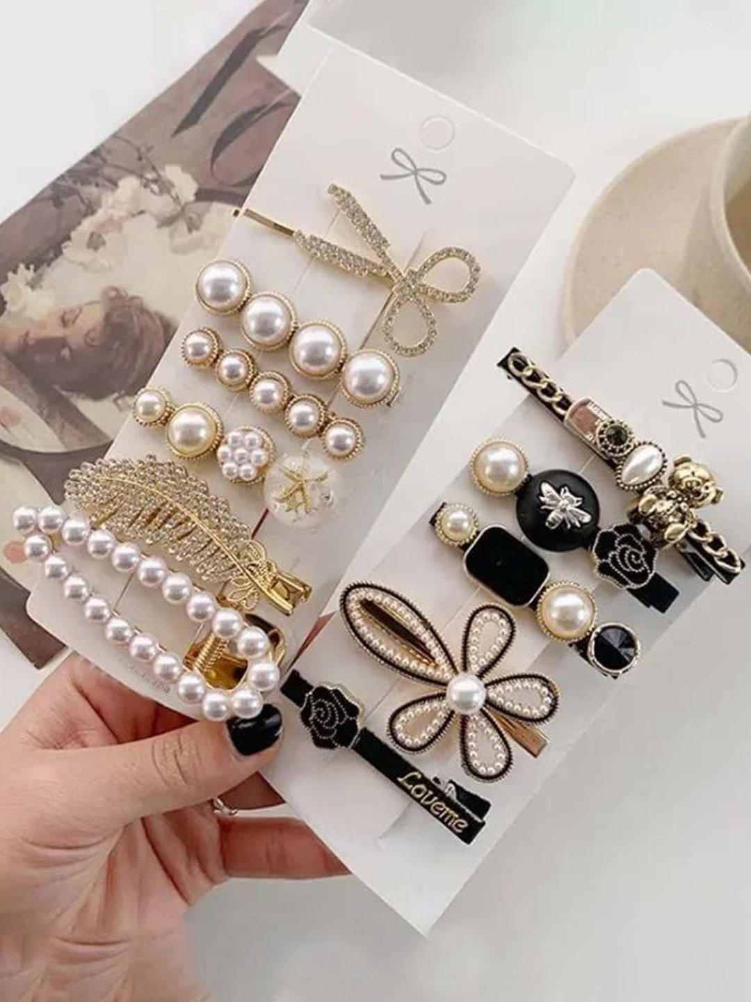 SHREEWATCHES Women Set Of 11 Embellished Korean Claw Clip