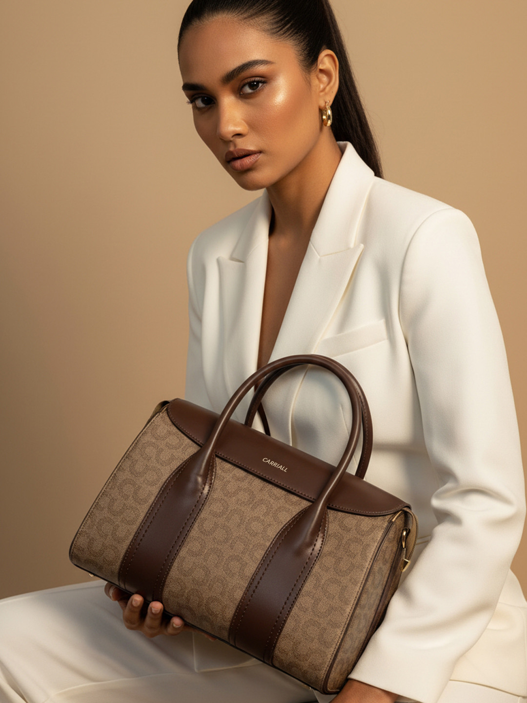 CARRIALL Dazzle Printed Vegan Leather Structured Tote Bag with Fringed