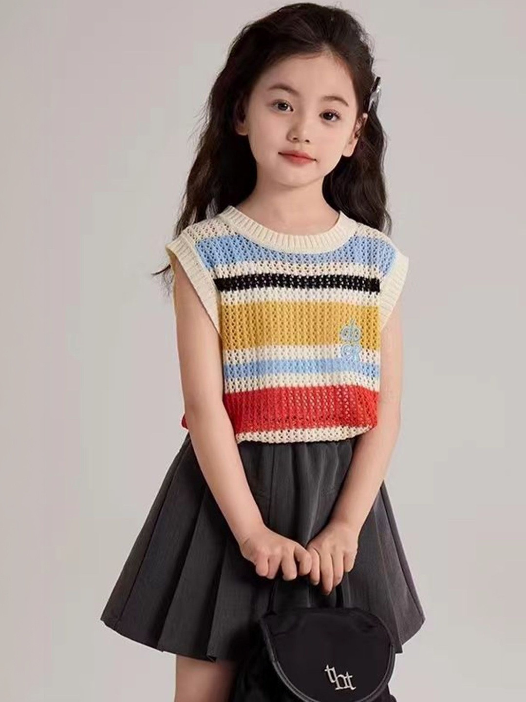 LULU & SKY Girls Colourblocked  Crochet Tops