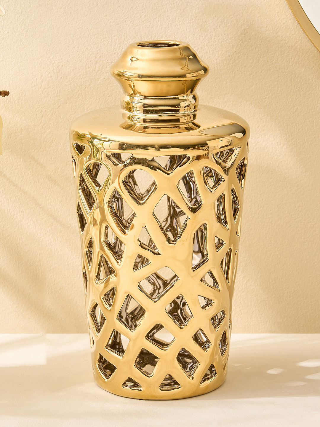 Home Centre Canova Arista Gold-Toned Textured Ceramic Flower Vase