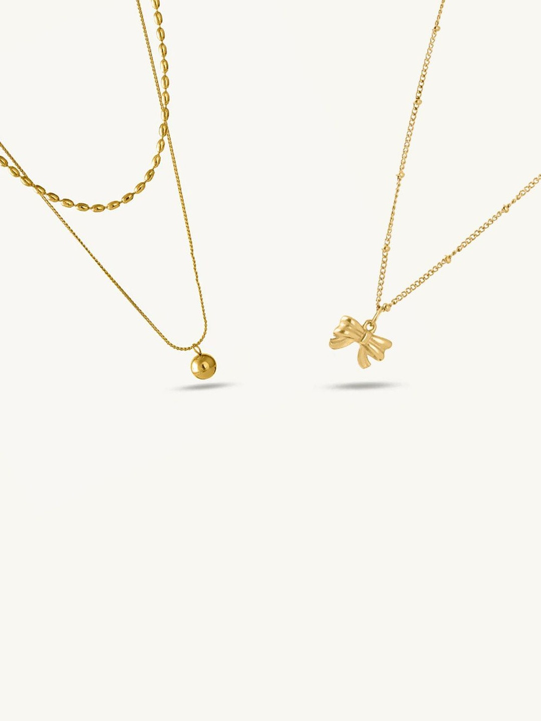 PALMONAS Set Of 2 Stainless Steel 18K Gold Plated Ribbon Minimal Necklaces