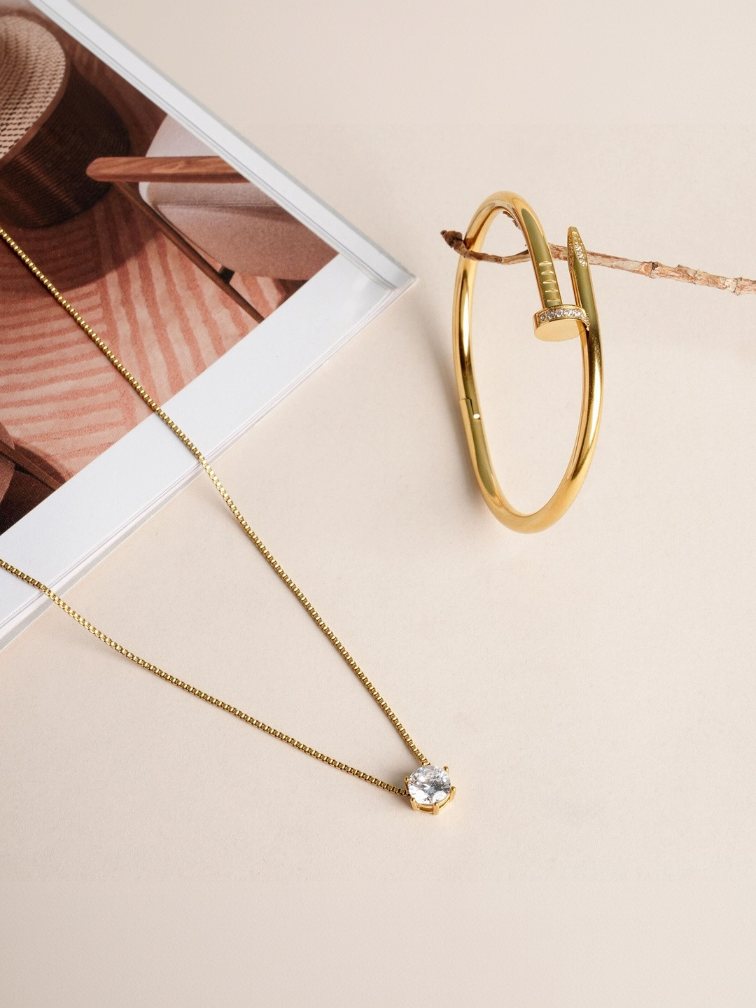 PALMONAS Athena Solitaire Hoop Earrings & Plain Chain Two Layer Necklace Jewellery Set