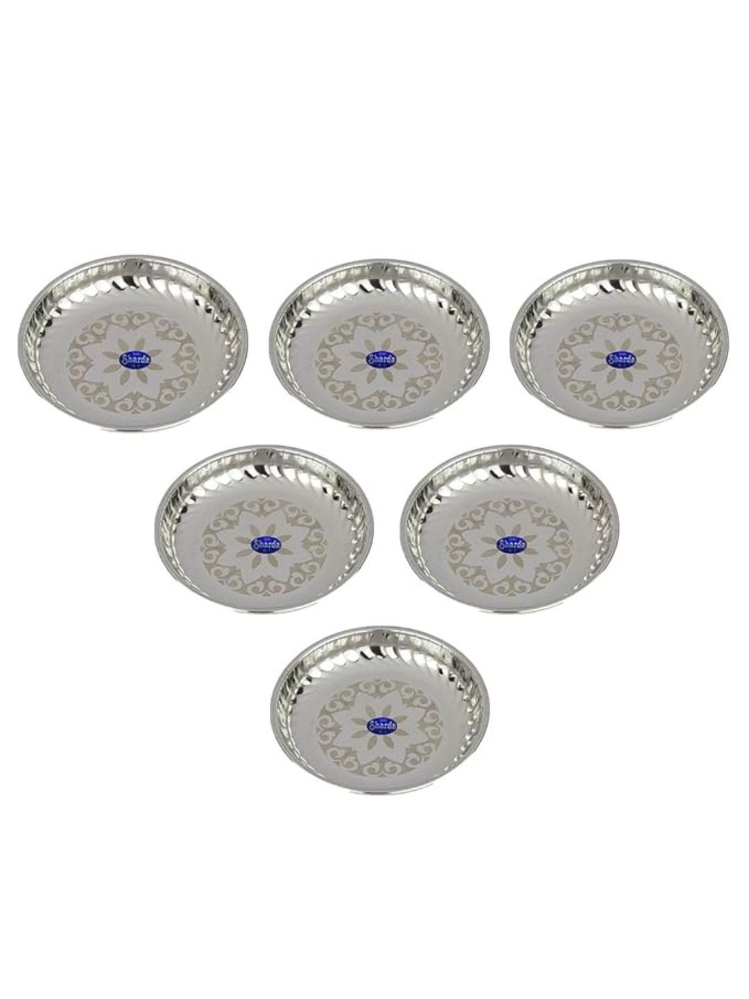Sharda Metals 6 Pieces Silver-Toned Stainless Steel Dishwasher Safe Plates