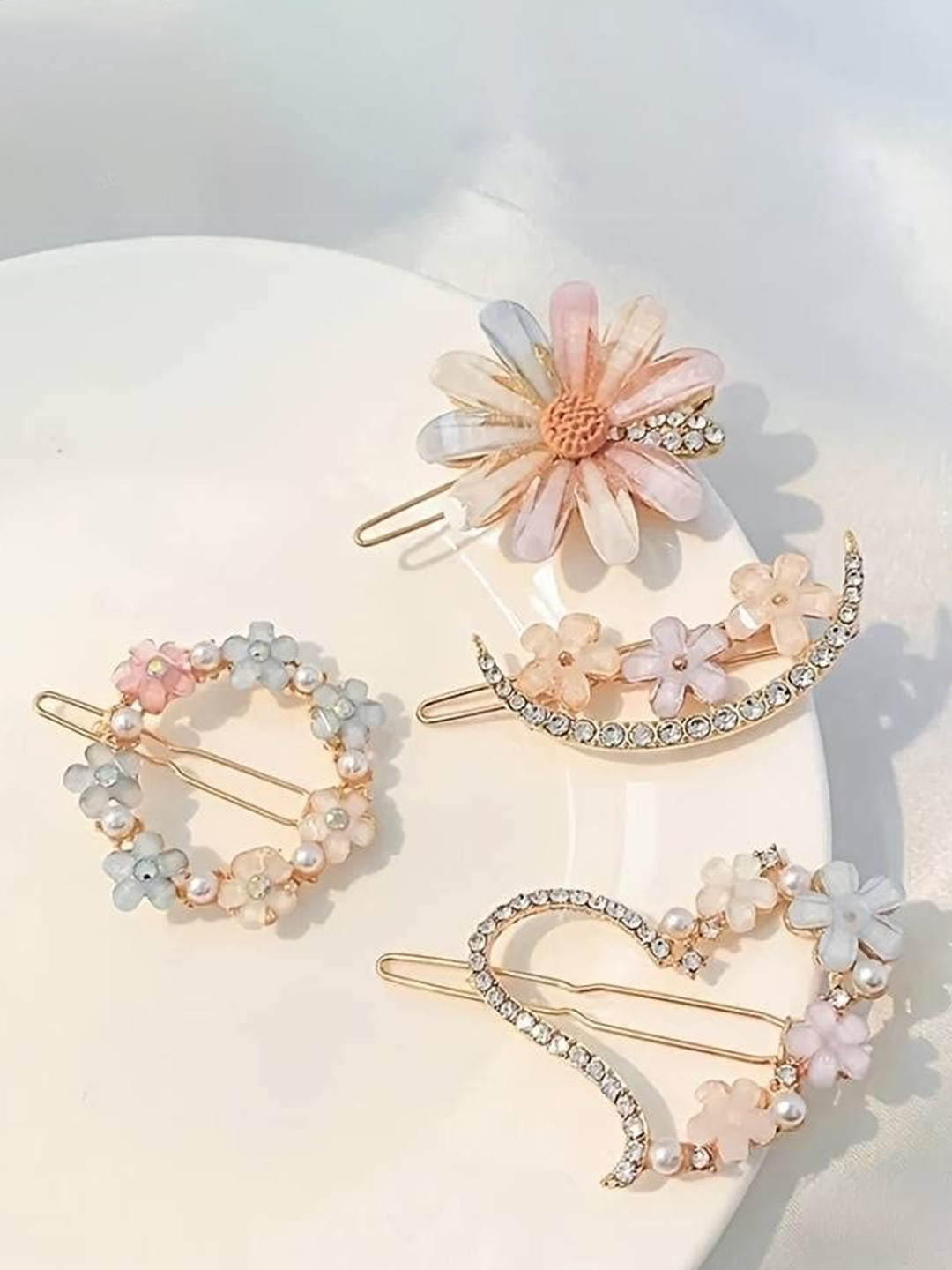 BEAUTY GIRLS Women Set of 4 Crystal Rhinestone Luxury Alligator Hair Clip