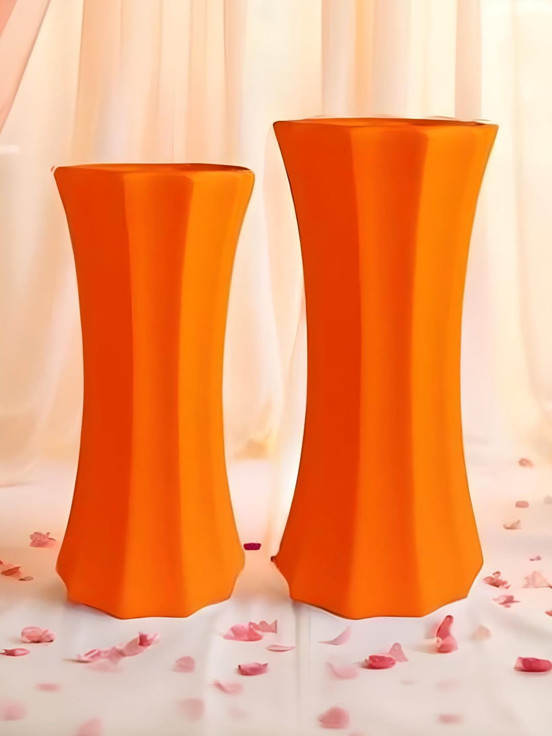 LASAKI Vanya 2 Pieces Orange Textured Ceramic Flower Vases