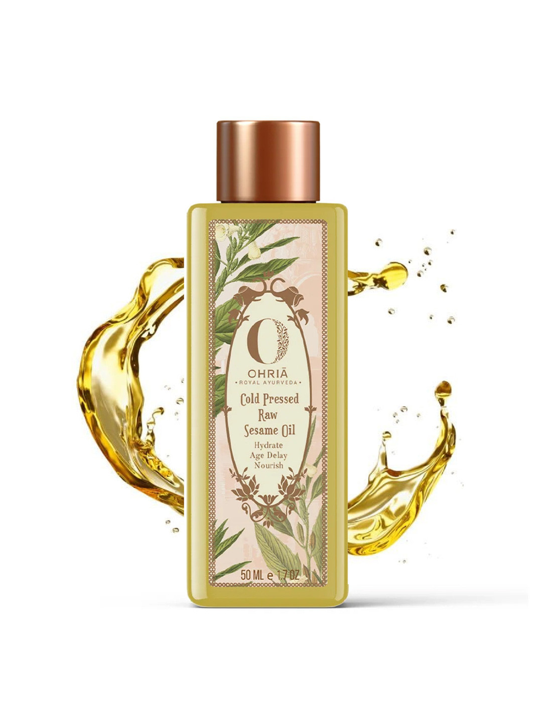 OHRIA AYURVEDA Cold Pressed Raw Sesame Oil For Hydration, Nourishing & Frizz Control- 50ml