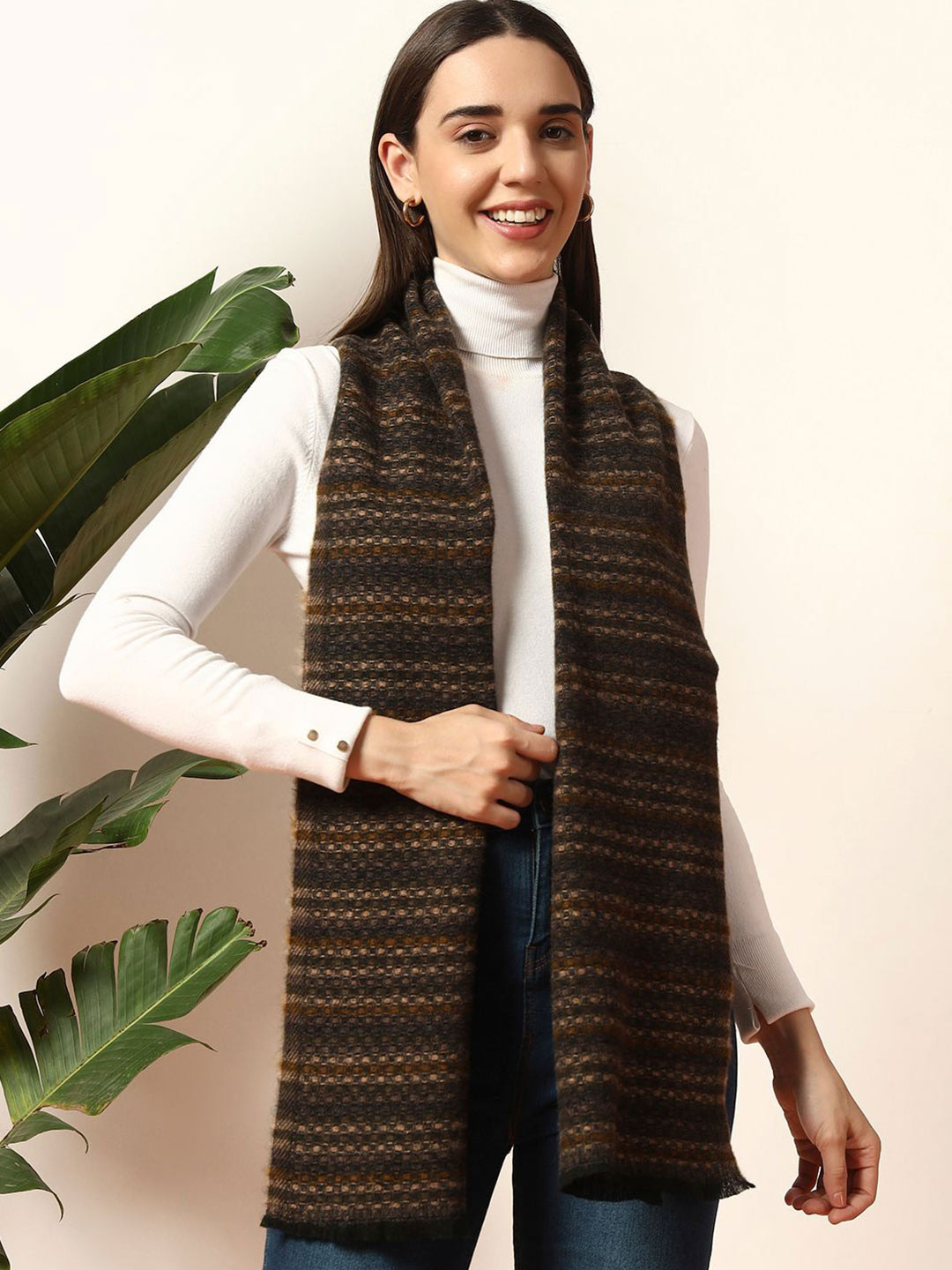 HANDICRAFT PALACE Women Woven Design Scarf With Frayed Border