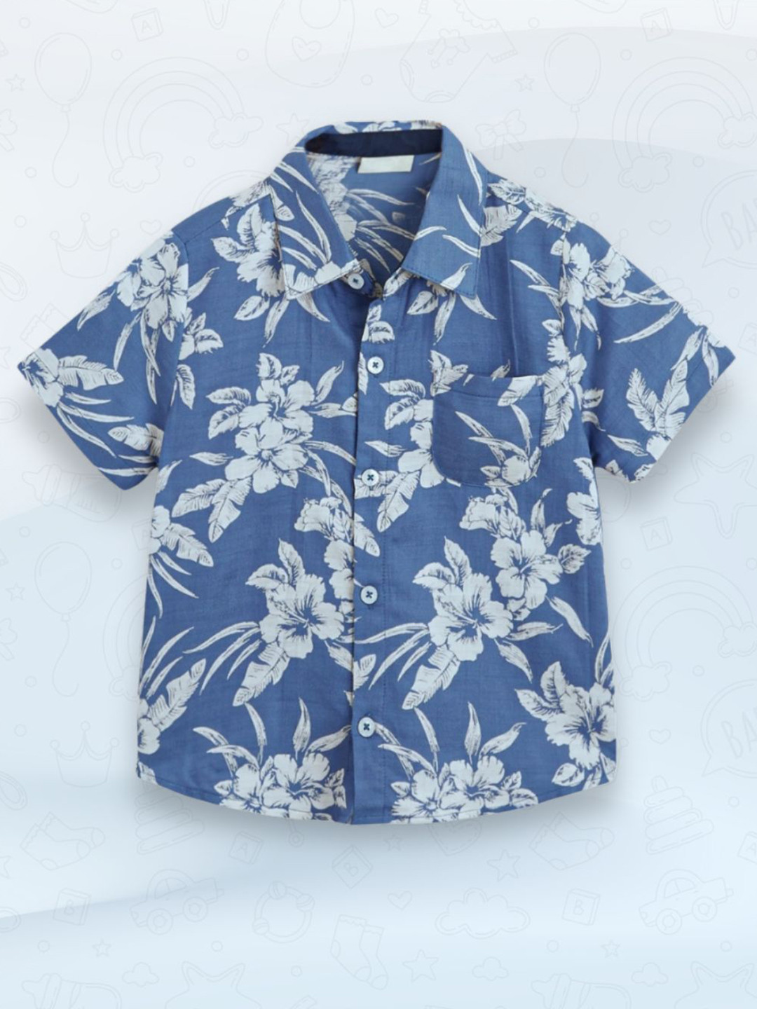 YK New Boys Cool And Comfy Floral Printed Spread Collar Regular Fit Cotton Shirt