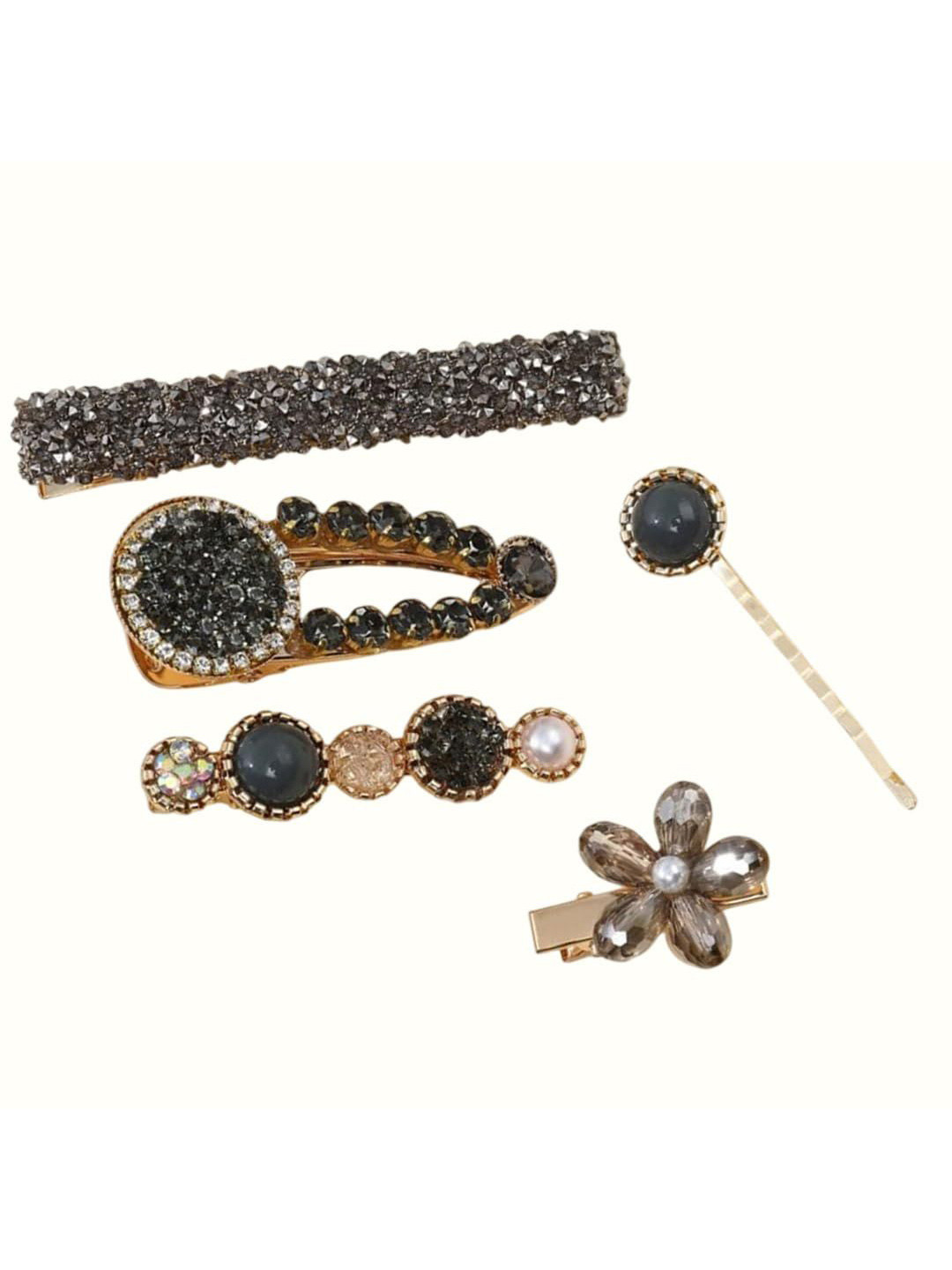 HANDBAG COLLECTION Women Set of 5 Embellished Korean Style Pearls Hair Claw Clip