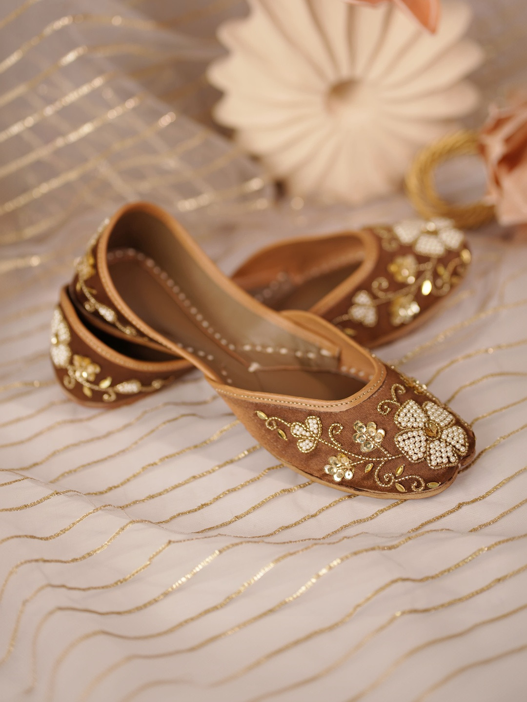 sole mates Women Ethnic Embellished Round Toe Slip-On Mojaris