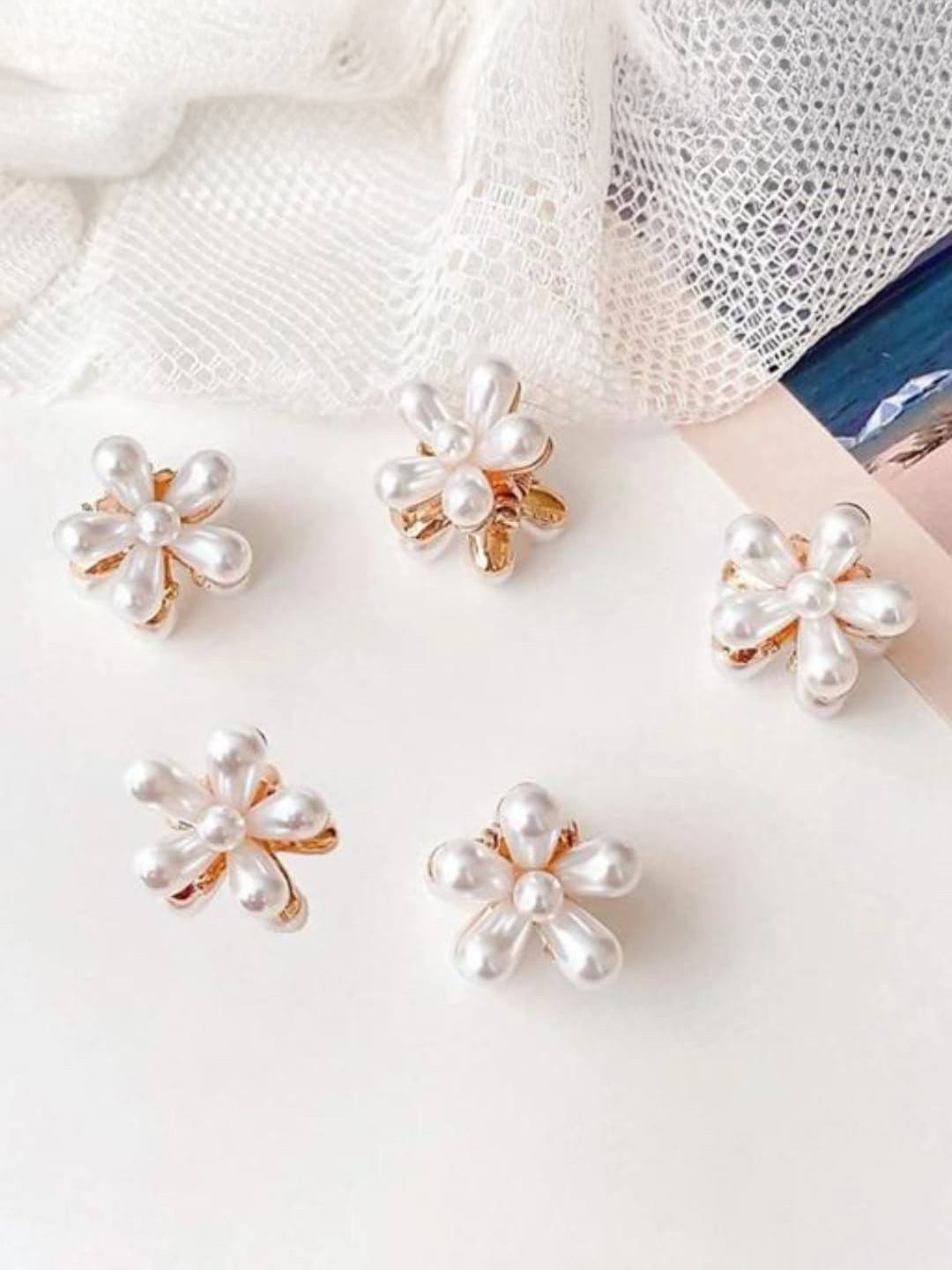 SH FSN Women Set of 6 Pearls Claw Clip Hair Accessory