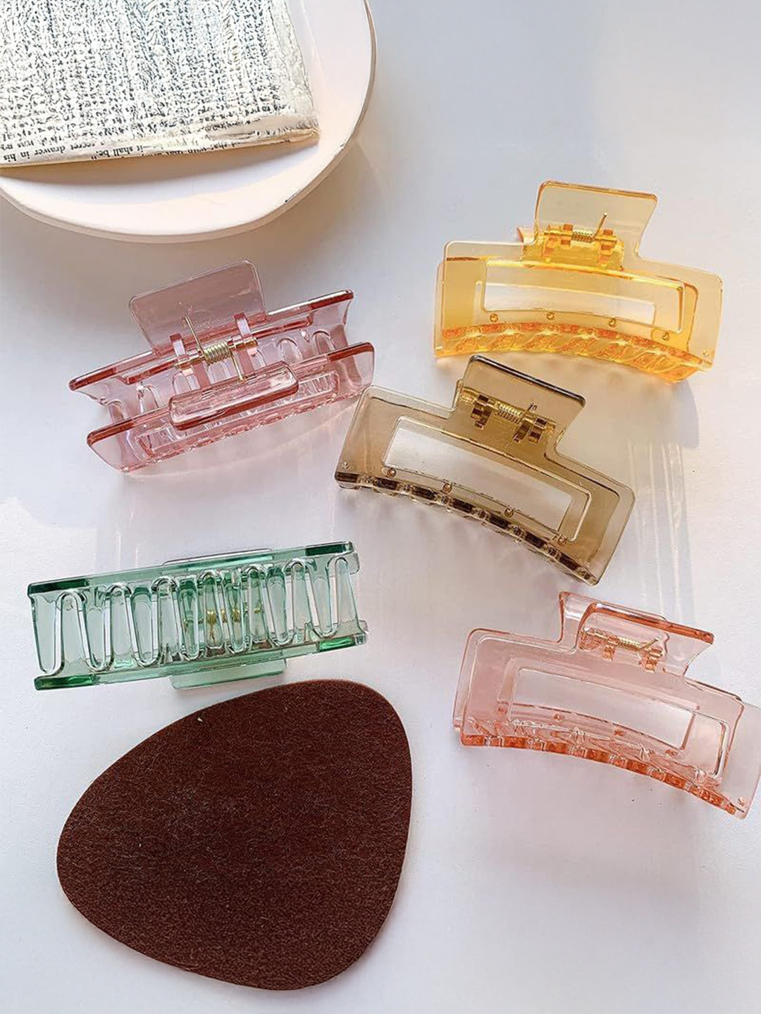 LEKZOW Women Set of 5 Chrome Finished Claw Clip Hair Accessory