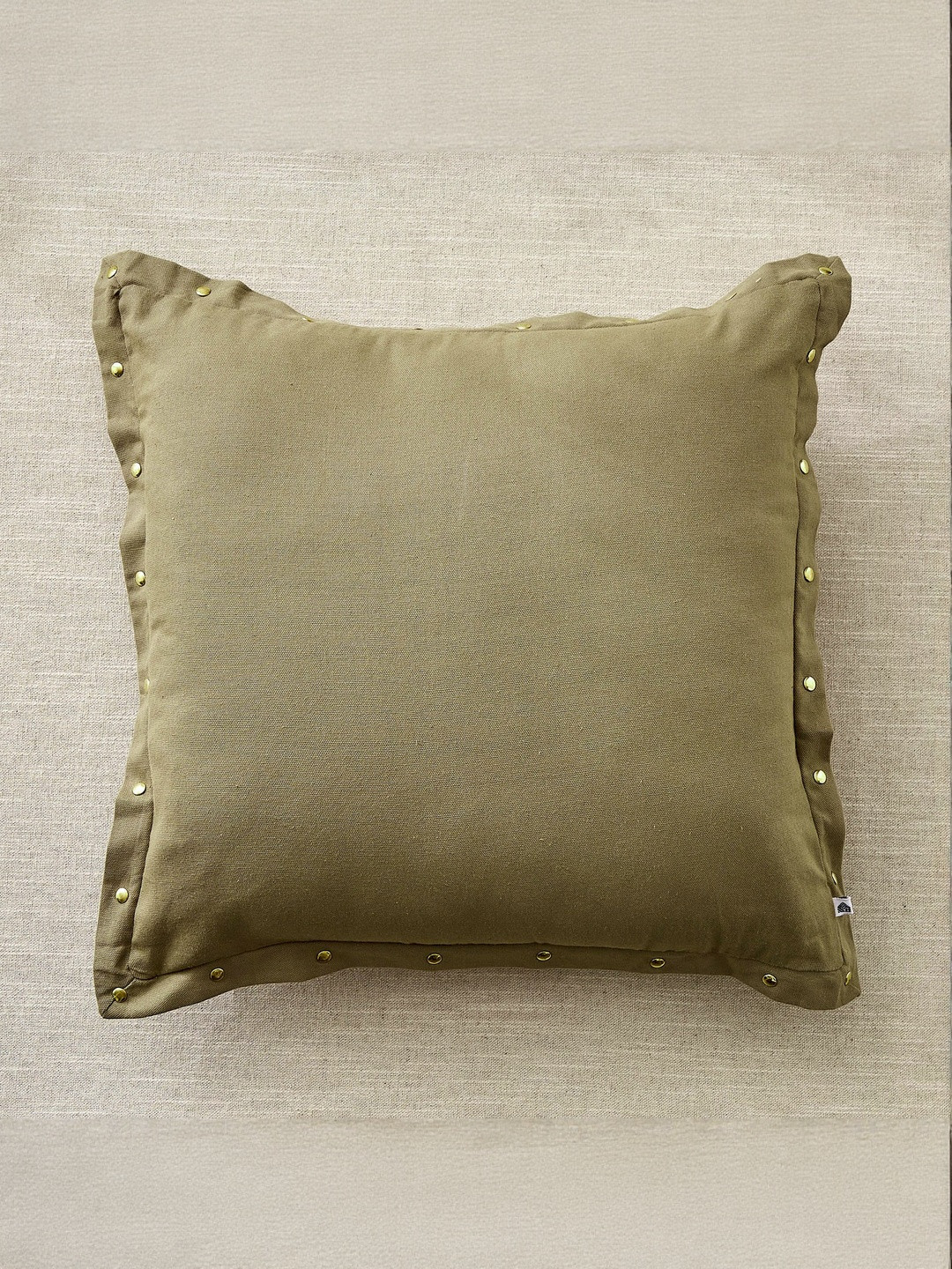 Home Centre Nuqta Stoneveil Olive Green Embellished Pre-Filled Square Cushion