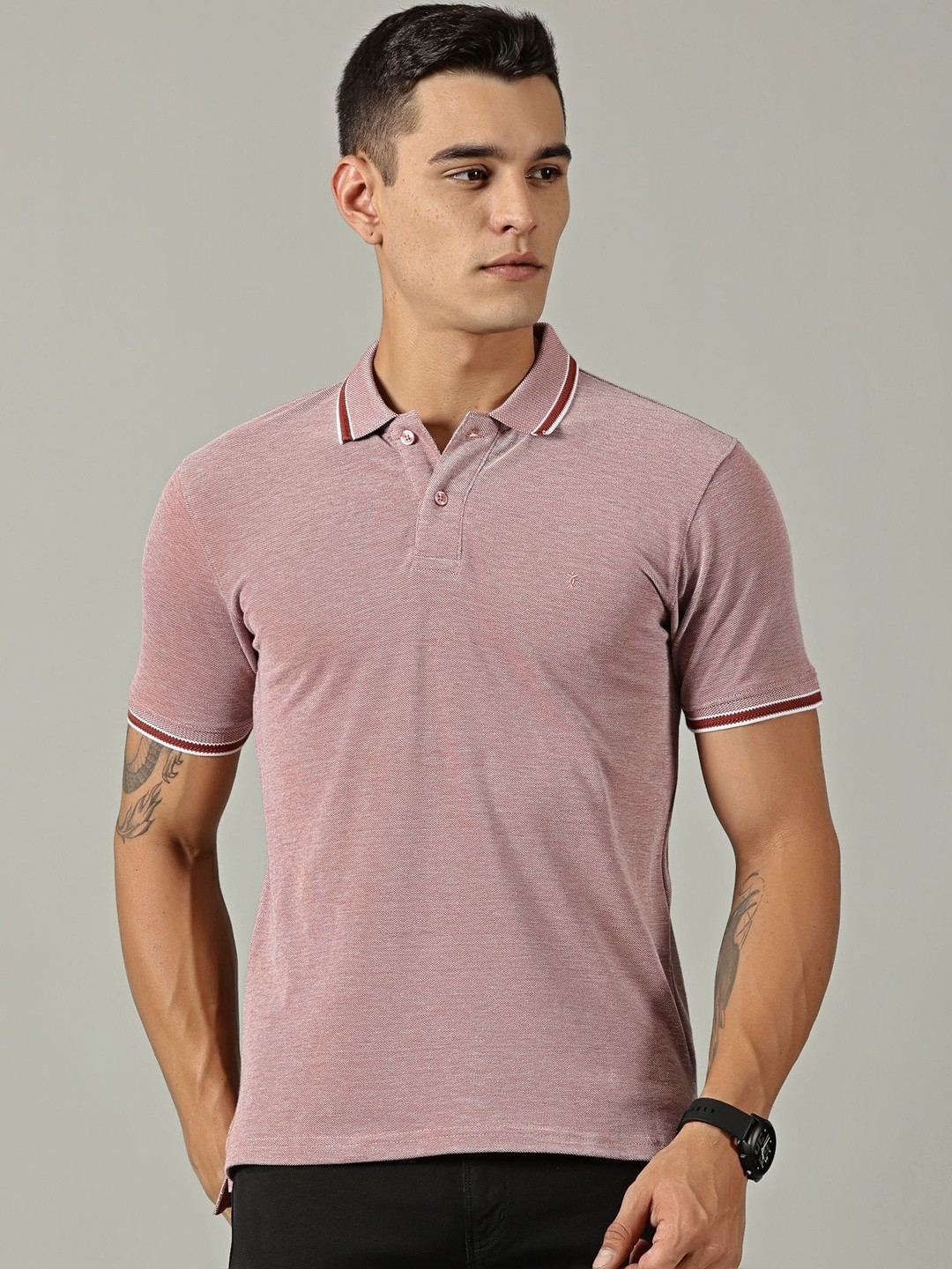 TRIGGER Men Polo Collar Slim Fit T-shirt