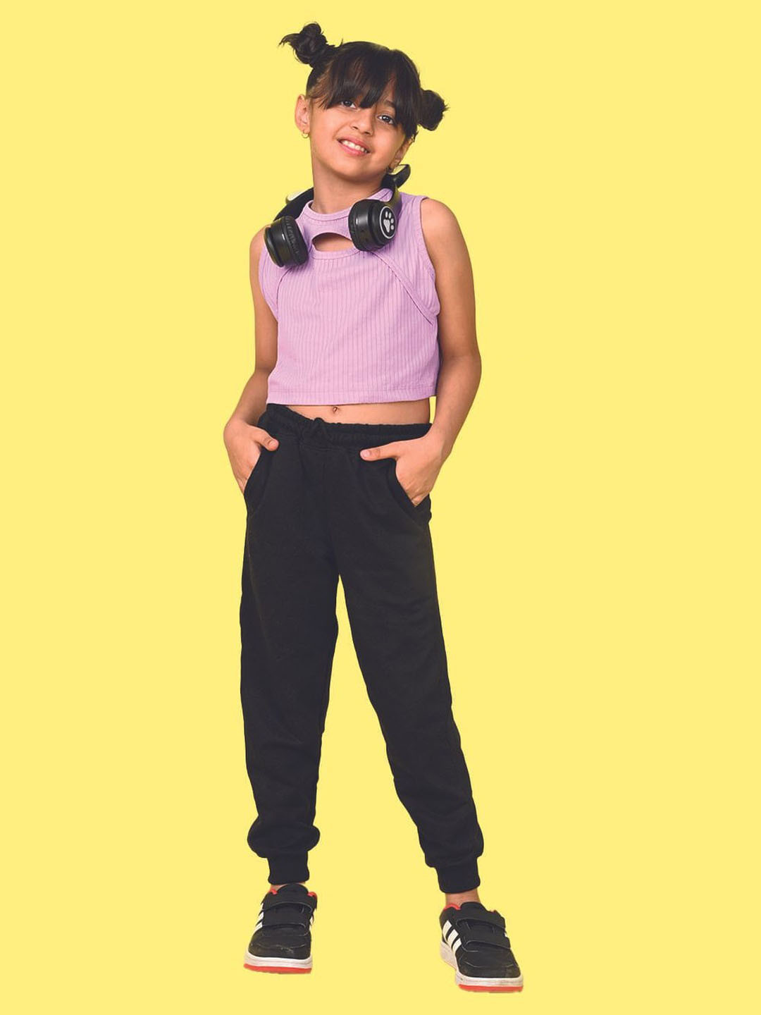NUSYL Girl Pack of 2 Solid Straight Fit Trackpants with Side Pockets