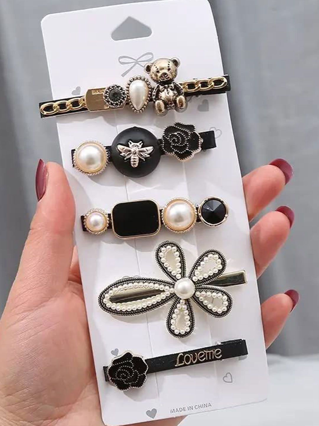 GOWRI TEX Women Set of 5 Korean French Barrette Clips and Pins Hair Accessory