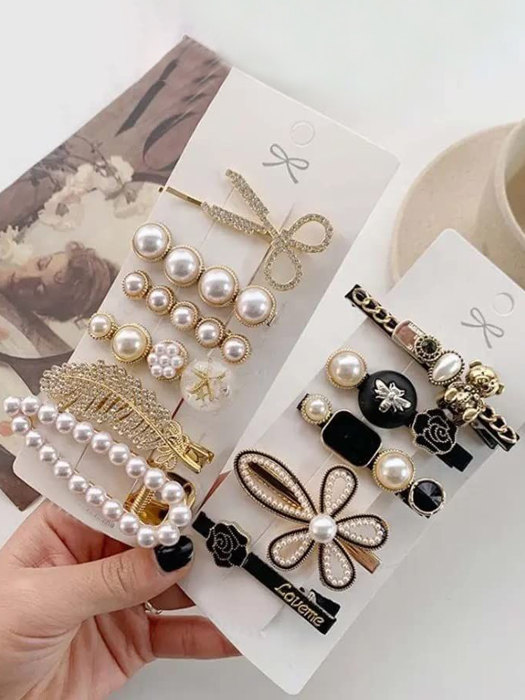 SH FSN Women Set of 11 Beaded Tic Tac Hair Clip