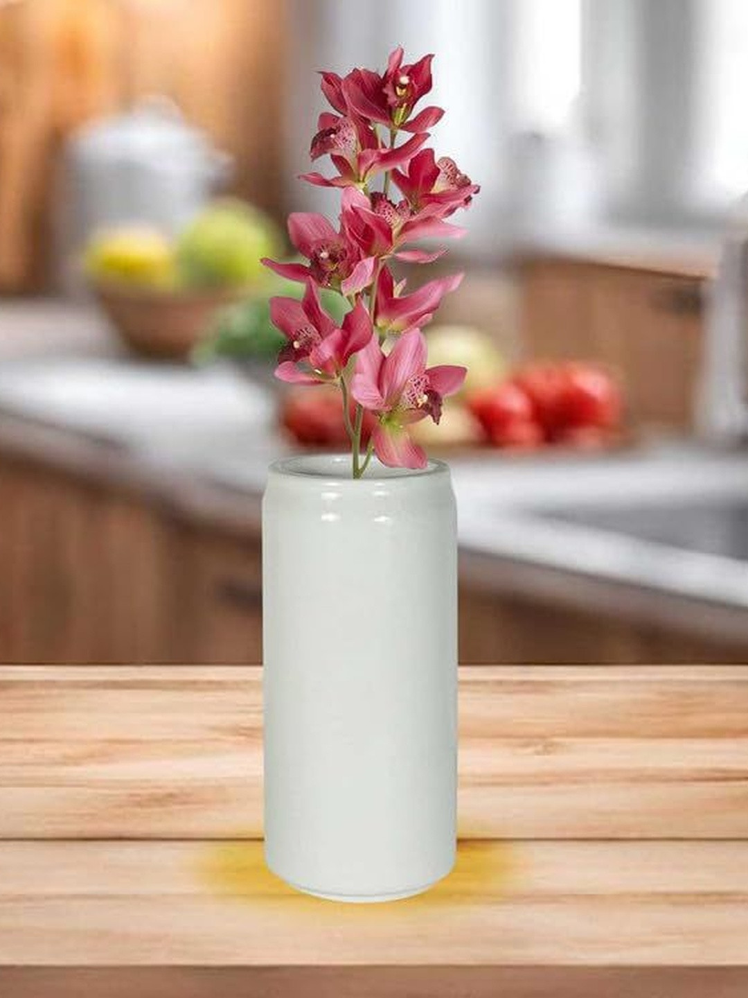 LASAKI Can White Ceramic Round Shaped Flower Vase