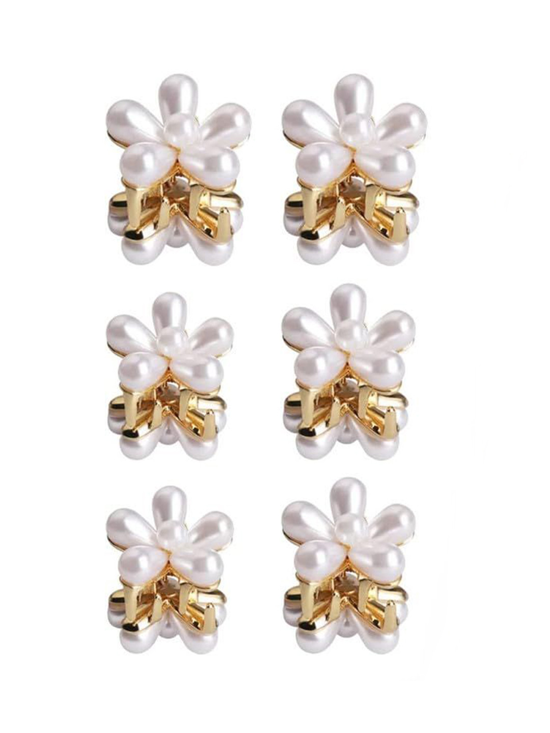 BEAUTY GIRLS Women Set of 6 Chrome Finshing Beaded Claw Clip