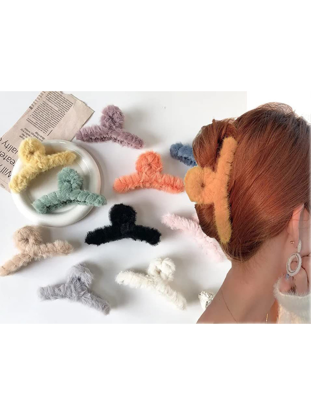 FHONEX Women Set Of 10 Fur T Shape Claw Clip