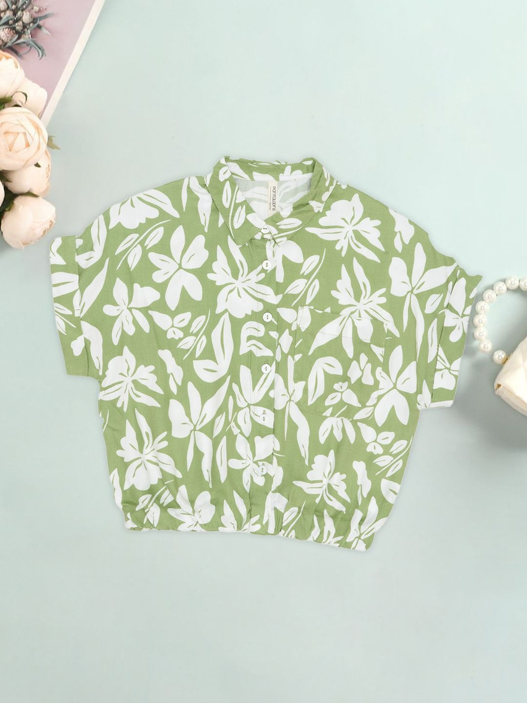 Pantaloons Junior Cotton Shirt Collar Floral Printed Girls Tops