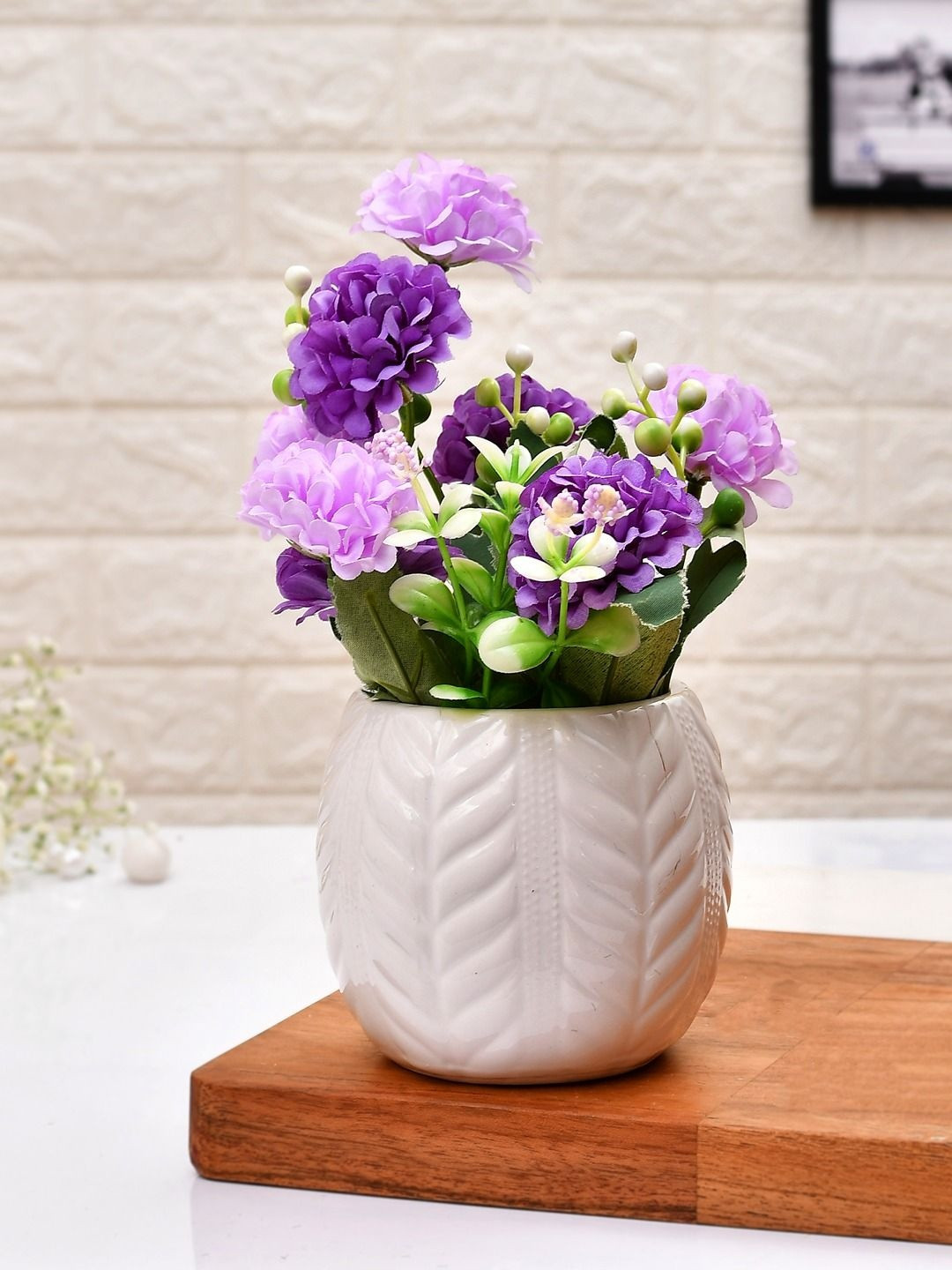 Myntra Elegant Homes White & Purple Lilac Hues Artificial Plant With Pot