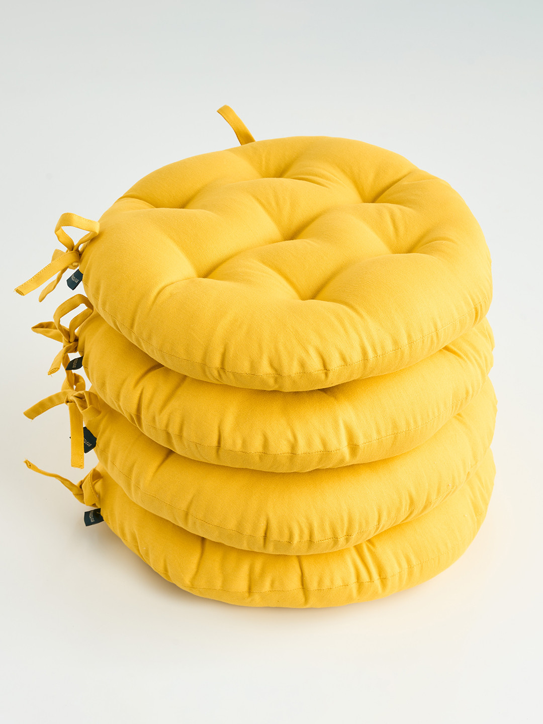 SKANDA FAB Mustard Yellow 4 Pieces Round Shaped Pure Cotton Chair Pads