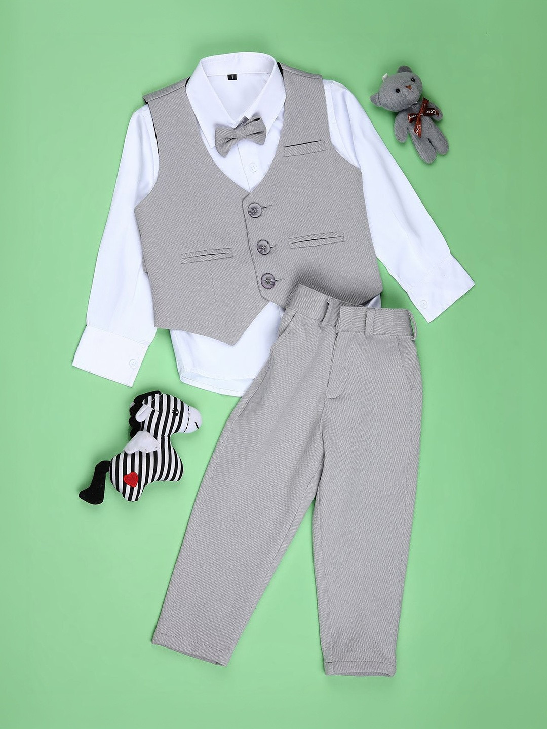 V-Mart Boys Cotton Solid Terry Rayon V Neck 4-Piece Party Suits