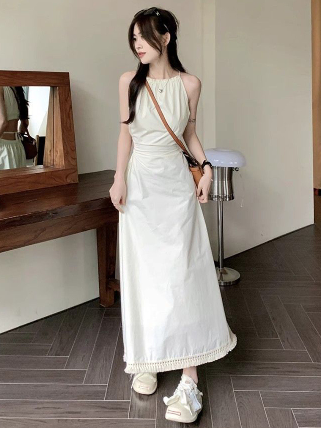 StyleCast x Revolte Fringed Fit & Flare Midi Dress