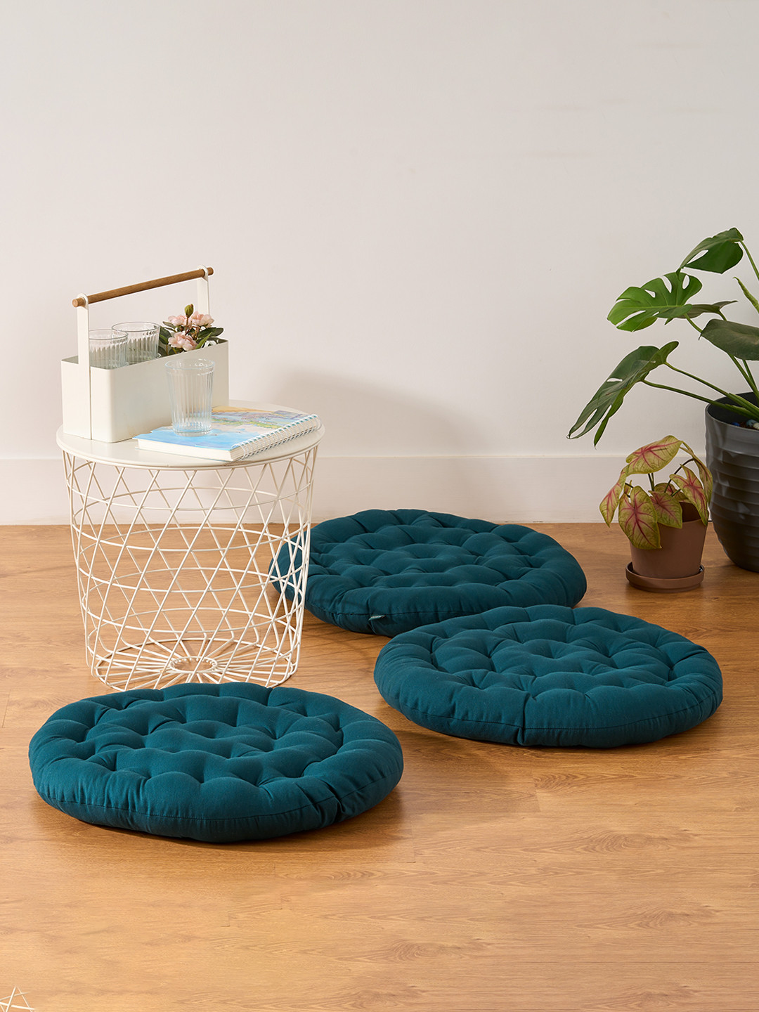 SKANDA FAB Green 3 Pieces Pure Cotton Floor Cushion