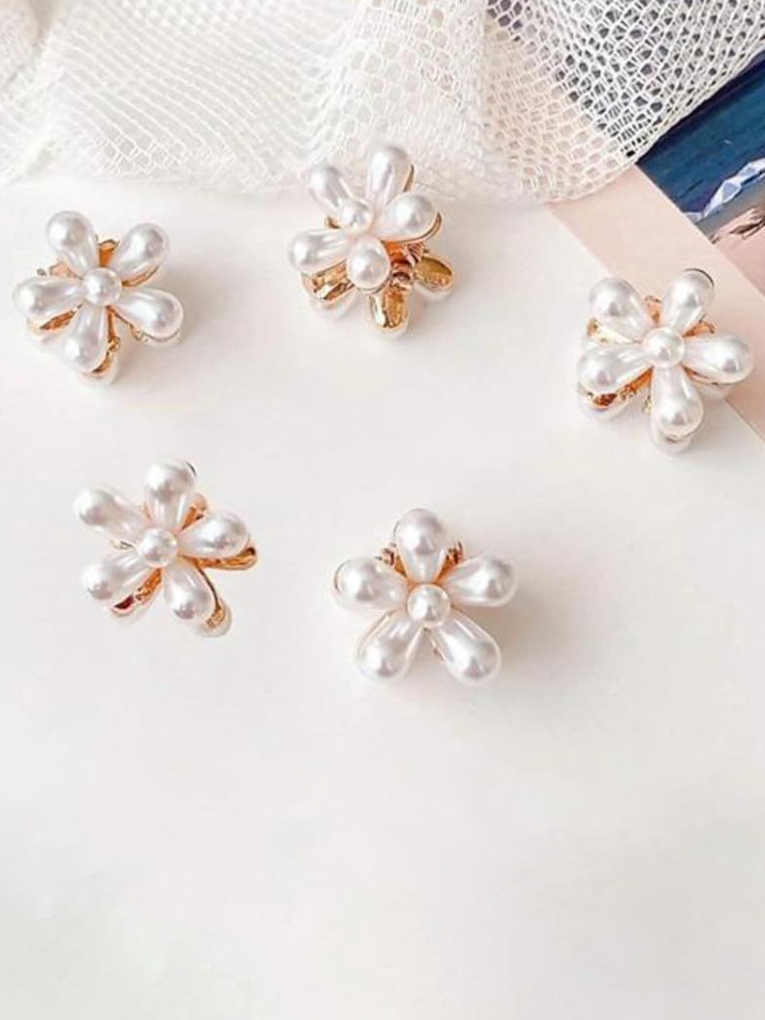 BEAUTY GIRLS Women Set of 5 Embellished Pearls Mini Claw Clips Hair Accessory