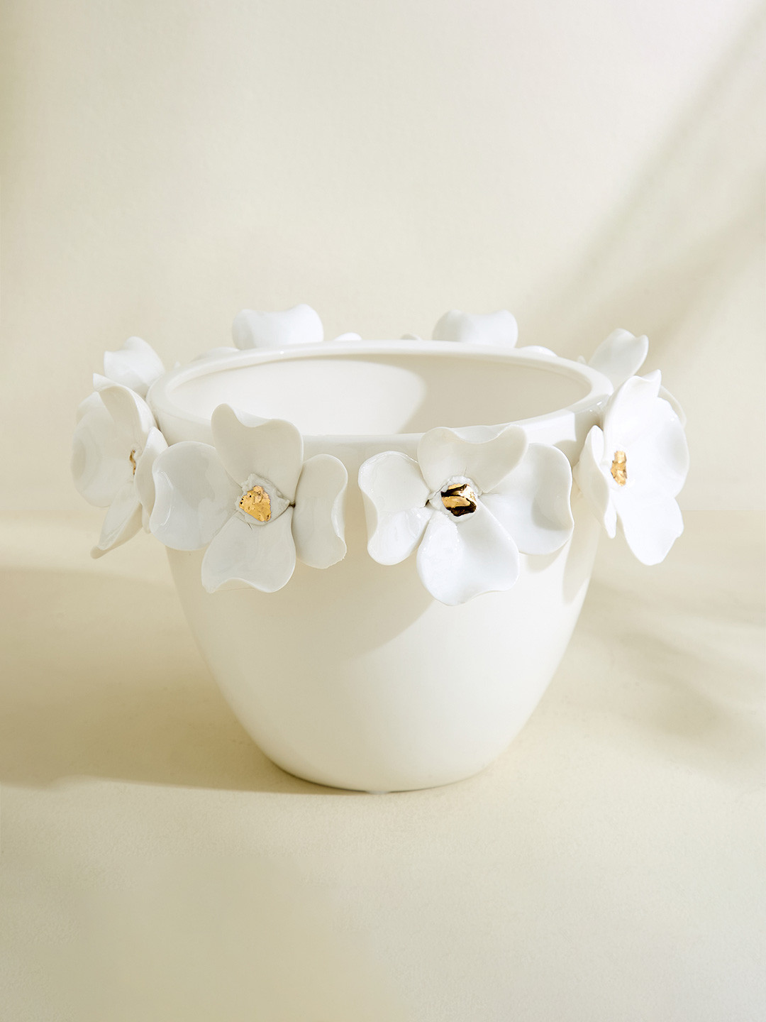 Home Centre Alchemy White & Gold Toned Floral Ceramic Decorative Bowl