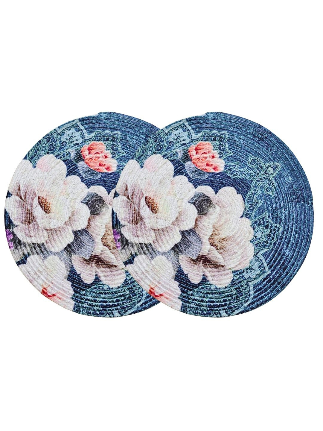 ROUGH ROAD STORE Set Of 2 Printed Cotton Round Table Placemats - 35x35 Cm