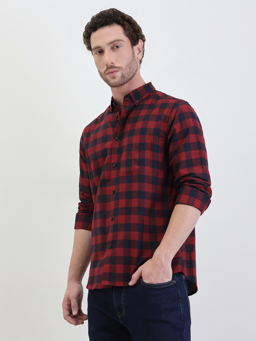 Styli Men Buffalo Checks Checked Button Down Collar Casual Shirt