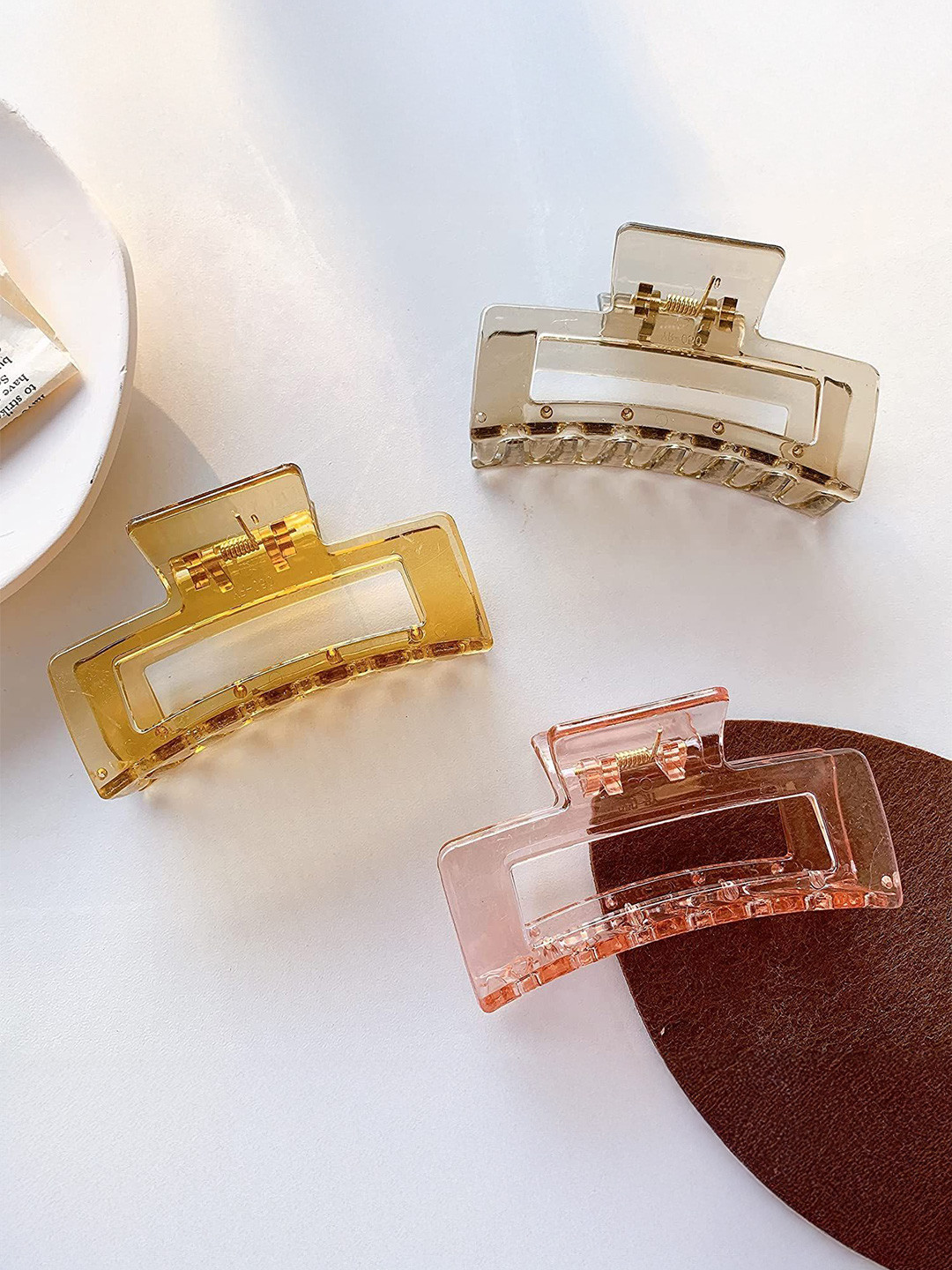 SH FSN Women chrome Finished Transparent hair Set of 6 Claw Clip