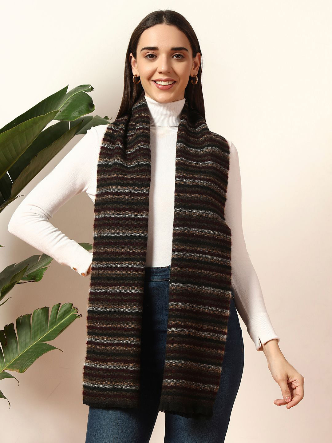 HANDICRAFT PALACE Women Striped Woven Design Reversible Woollen Scarf