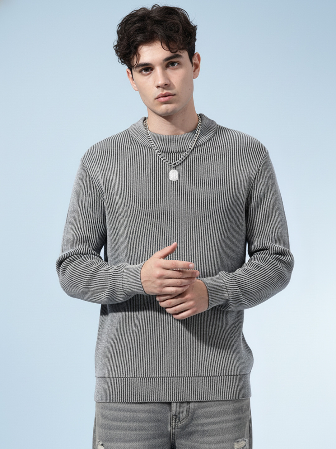 glitchez Ribbed Crew Neck Acrylic Pullover