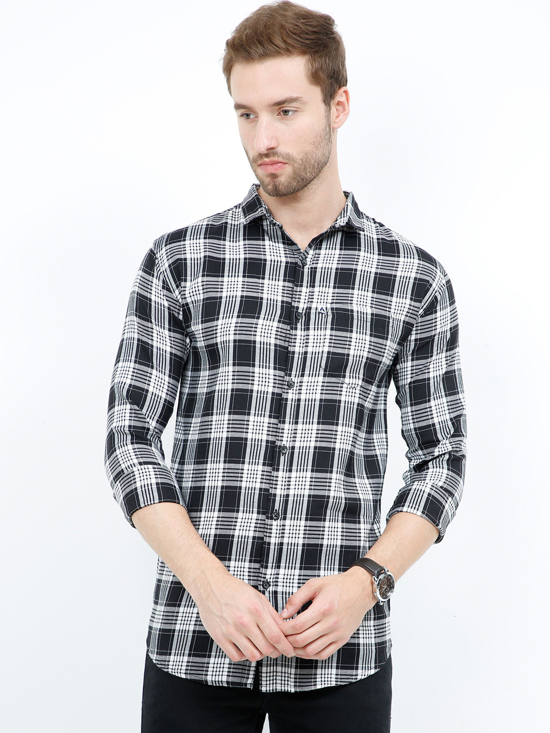 ALLWIN PAUL Checked Spread Collar Cotton Comfort Shirt