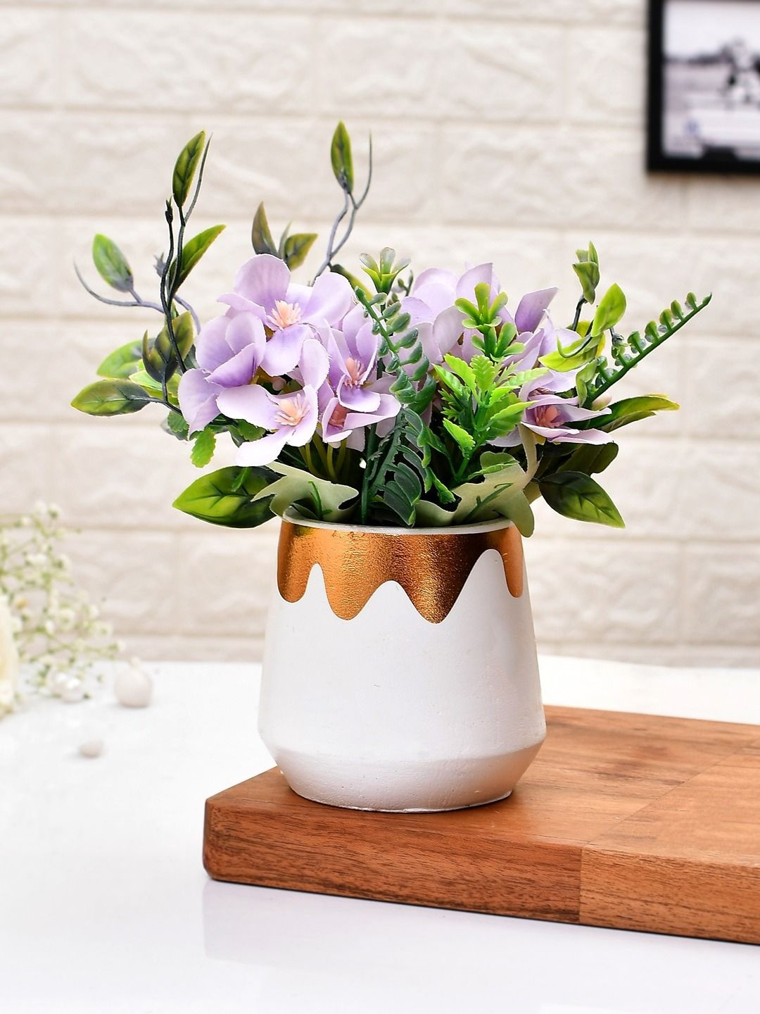 Myntra Elegant Homes White & Purple Ivy Artificial Plant With Pot