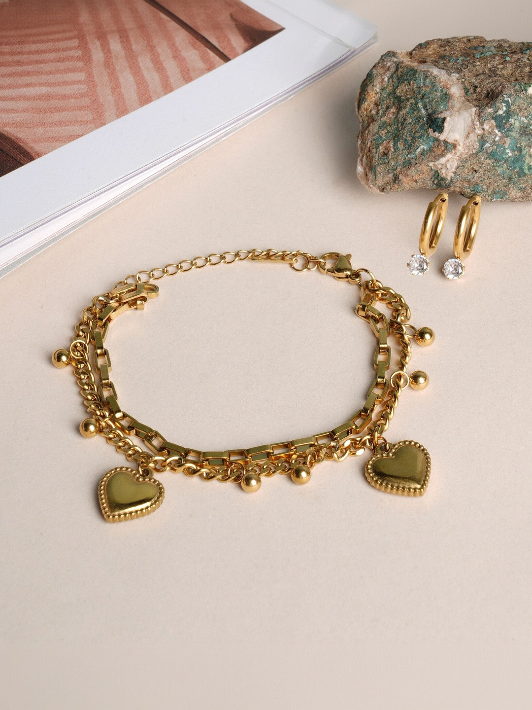 PALMONAS Hearts All Over Bracelet & Athena Solitaire Hoop Earrings Jewellery Set