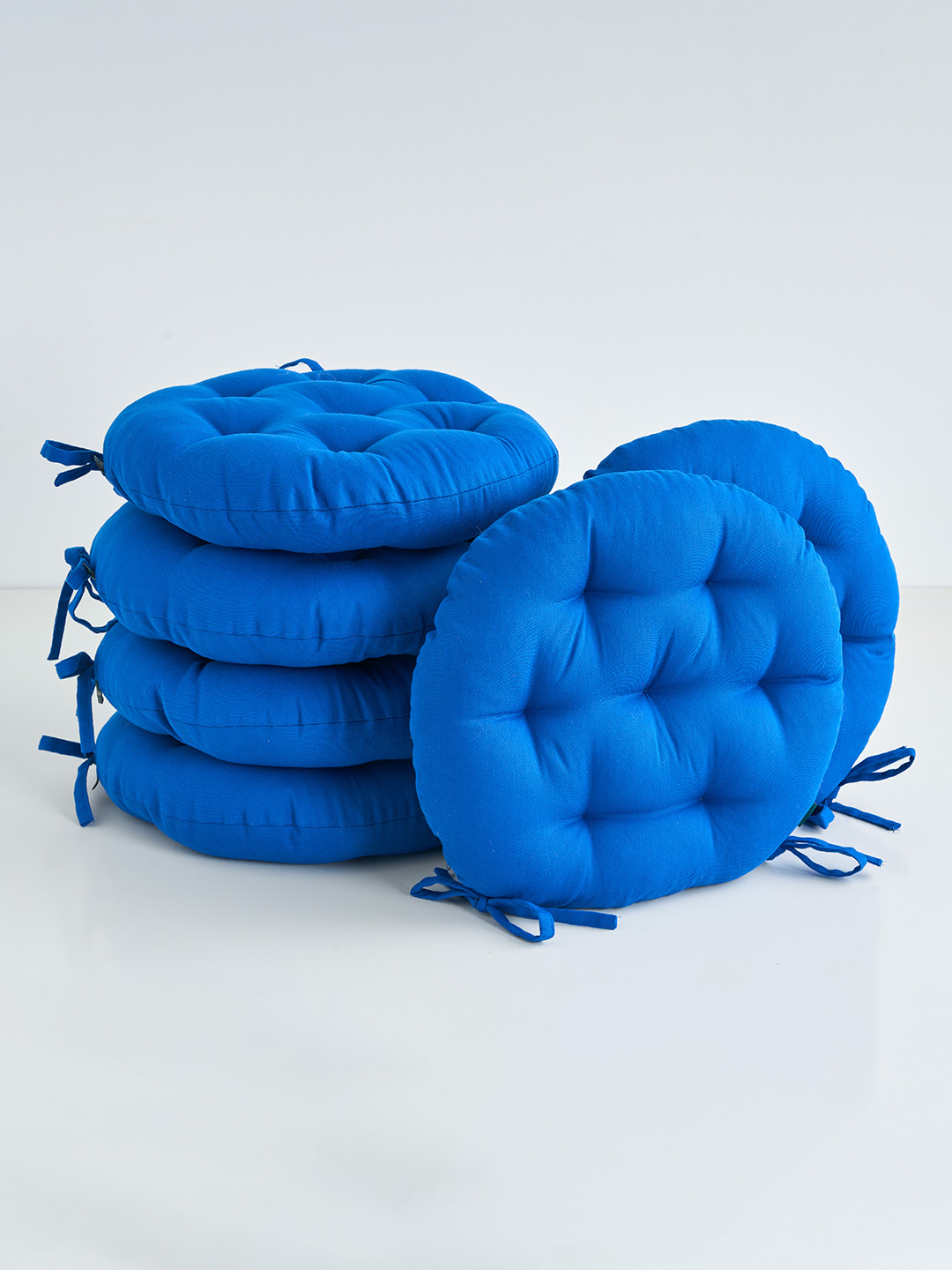 SKANDA FAB Blue 6 Pieces Round Shaped Pure Cotton Chair Pads