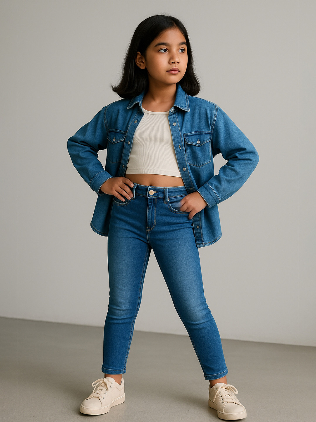 TALES & STORIES Girl's Slim Fit Mid-Rise Light Fade Stretchable Jeans