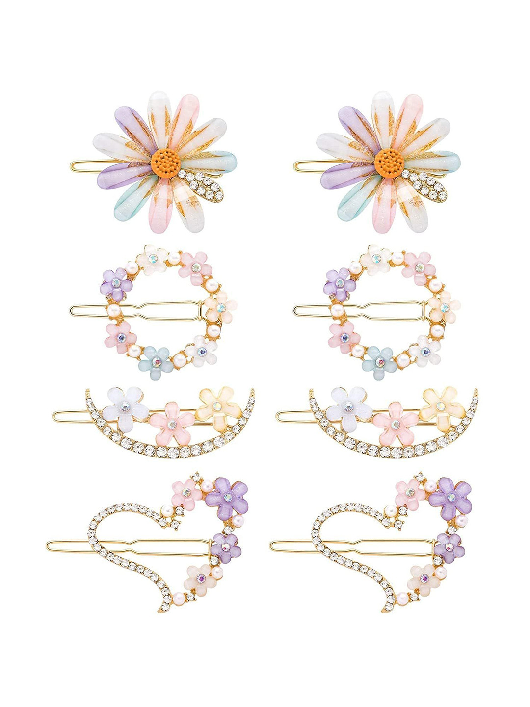 BEAUTY GIRLS Women Set Of 8 Korean Style Flower Hair Lock Pins Hair Accessory