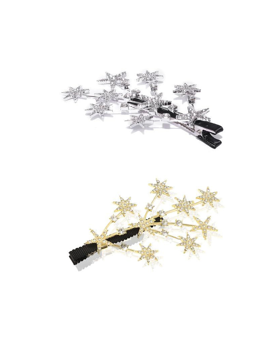 Watch junction Women Set of 2 Branches Shape Embellished Alligator Hair Clip